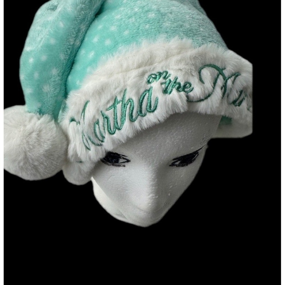 Martha on the Mantel Santa Hat Women OS Teal Polka Dot Faux Fur Holiday Plush